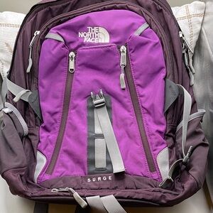 The North Face Surge Backpack in Purple and Gray 3 Pockets by North Face